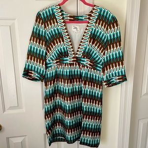 Milly of New York Silk V-Neck Geometric Print Dress Size 10